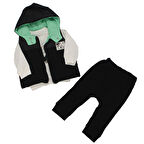 Erkek Bebek Siyah Yeşil Şapkalı Şişme Yelekli Badili 3'lü Takım