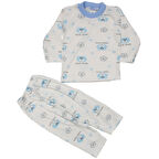 Erkek Çocuk Beyaz Mavi Yıldızlı Ayılı Desenli 2'li Pijama Takımı