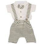 Erkek Bebek Ekru Yeşil Çizgili Müslin Papyonlu Gömlekli Salopet Takım