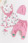 Çilek Baskılı 5 Parça Kız Bebek Hastane Çıkışı Bebek Takımı