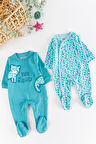 Kedi Desenli Uzun Kollu 2'li Kız Bebek Tulum Takım