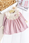Fistolu Kare Yaka %100 Pamuk Pembe Kız Bebek Elbise Özel Gün Doğum Günü
