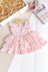 Üç Katlı %100 Pamuk Kız Bebek Elbise Şık Doğum Günü Özel Gün  Pembe