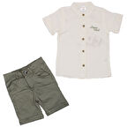 Erkek Çocuk Ekru Yeşil Müslin Gömlekli Armalı 2'li Takım