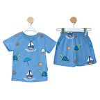 Erkek Bebek Mavi Yelkenli desenli Şortlu 2'li Takım