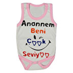 Kız Bebek Beyaz Pembe Biyeli Anaannem Beni Seviyor Yazılı Askılı Zıbın
