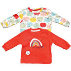Unisex Kırmızı Renkli Elmalı Desenli 2'li Body Set