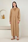 Kuşaklı Gömlek Elbise Sütlü Kahve