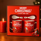 MERRY CHRISTMAS KIRMIZI 2’Lİ SERAMİK KUPA VE KAŞIK SETİ – YILBAŞI HEDİYE KUTUSU