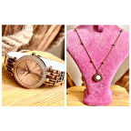 Ferrucci Rose Çelik Şık Kadın Kol Saati+Çelik Kolye Hediyeli