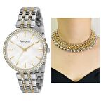 Ferrucci Sade Şık 1. Sınıf Çelik Kadın Kol Saat+ Kristal Taşlı El Yapımı Kolye Hediyeli