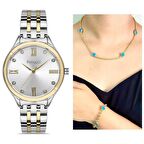 Ferrucci 1. Sınıf Çelik Şık Yeni Sezon Kadın Kol Saat+Nazarlıklı Set