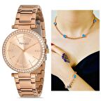 Ferrucci 1. Sınıf Çelik Sade Şık Kadın Kol Saat+Nazarlıklı Hediye Set