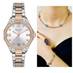 Ferrucci Modern Kasa 1.Sınıf Çelik Su Geçirmez Kadın Kol Saat+Nazarlıklı Kolye Bileklik