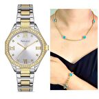 Ferrucci Modern Kasa 1.Sınıf Çelik Su Geçirmez Kadın Kol Saat+Nazarlıklı Kolye Bileklik