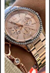 Ferrucci Rosegold Şık Taşlı  Çelik Kadın Kol Saat+Bileklik