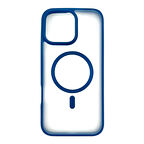 iPhone 16 Pro Max Uyumlu Şeffaf Renkli Kenar Magsafe Şarj Özellikli Silikon Kılıf (Mavi)