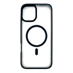 iPhone 16 Plus Uyumlu Şeffaf Renkli Kenar Magsafe Şarj Özellikli Silikon Kılıf (Siyah)