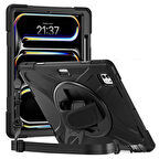 iPad Pro 11 inç 2024 (5. Nesil) Defender Standlı Zırhlı Silikon Tablet Kılıfı (Siyah)