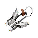 Nettech NT-DC44 4 in 1 60W İp Örgü 80 Cm USB To Micro + Lightning + Type-C Şarj ve Data Kablosu (Gri)