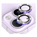 iPhone 14 / 14 Plus Uyumlu Kristal Taşlı Kamera Lens Koruyucu (Mor)