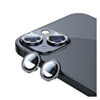 iPhone 14 / 14 Plus Uyumlu Kristal Taşlı Kamera Lens Koruyucu (Siyah)