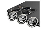 iPhone 12 Pro Max Uyumlu Kristal Taşlı Kamera Lens Koruyucu (Siyah)