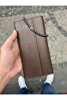 Karalı Hakiki Deri Telefonluk Unisex Cüzdan Bileklik Hediyeli- Kahverengi Gtc-10