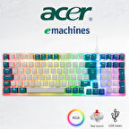 Acer eMachines EAK100 Beyaz/Yeşil USB RGB Backlight RED SWITCH Mekanik Q 101 Tuşlu Compact Gaming Klavye