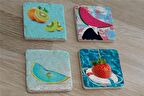 İlüstrasyon Meyve Manipülasyon Doğal Taş Bardak Altlığı 4'lü set - Natural Stone Coasters
