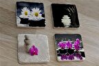 Spa Taşları Papatya ve Orkide Doğal Taş Bardak Altlığı 4'lü set - Natural Stone Coasters