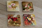 Renkli Güller Doğal Taş Bardak Altlığı 4'lü set - Natural Stone Coasters