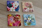 Renkli Papatyalar Doğal Taş Bardak Altlığı 4'lü set - Natural Stone Coasters