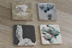 Glitch Heykel Manipülasyonlar Doğal Taş Bardak Altlığı 4'lü set - Natural Stone Coasters