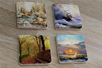 Deniz ve Doğa Manzaraları Doğal Taş Bardak Altlığı 4'lü set - Natural Stone Coasters