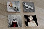 Marilyn Monroe Fotoğrafları Doğal Taş Bardak Altlığı 4'lü set - Natural Stone Coasters