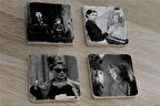 Charlie Chaplin Frida Kahlo Audrey Hepburn Marilyn Monroe Doğal Taş Bardak Altlığı 4'lü set - Natural Stone Coasters