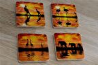 Egzotik Hayvanlar Fil Zürafa Flamingo Kanguru Doğal Taş Bardak Altlığı 4'lü set - Natural Stone Coasters