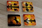 Egzotik Hayvanlar Deve At Antilop Doğal Taş Bardak Altlığı 4'lü set - Natural Stone Coasters