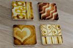 Kahverengi Desenler ve Kalp Doğal Taş Bardak Altlığı 4'lü set - Natural Stone Coasters