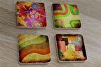 Renkli Soyut Desenleri Doğal Taş Bardak Altlığı 4'lü set - Natural Stone Coasters