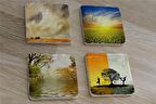 Yoga Denge ve Gün Btımı Manzaralar Doğal Taş Bardak Altlığı 4'lü set - Natural Stone Coasters