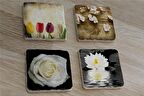 Renkli Laleler ve Çiçekler Doğal Taş Bardak Altlığı 4'lü set - Natural Stone Coasters