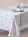 Cotton Box Baskılı Masa Örtüsü Seti Yaprak Gri 180x230