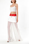Beyaz Fermuar detaylı şifon pantolon etek 80387 | 46