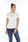 Kadın Modal Dantelli̇ Kısa Kollu Üst Likralı Tişört - 2281