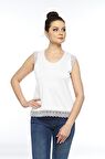 Kadın Pamuklu Modal Kolsuz Üst Comfort Fi̇t Güpürlü Tişört - 2415