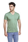 ERKEK PAMUKLU V-YAKA COMFORT FİT KISA KOLLU RENKLİ TİŞÖRT DENİZ YEŞİLİ – 422