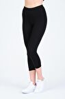 Kadın Bambu Orta Yüksek Bel İnce Kapri Boy Li̇kralı Si̇yah Tayt - 4016 - 4071