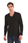 Erkek Sonbahar Kış V-Yaka Uzun kollu Slim Fit Ribana Üst -1073